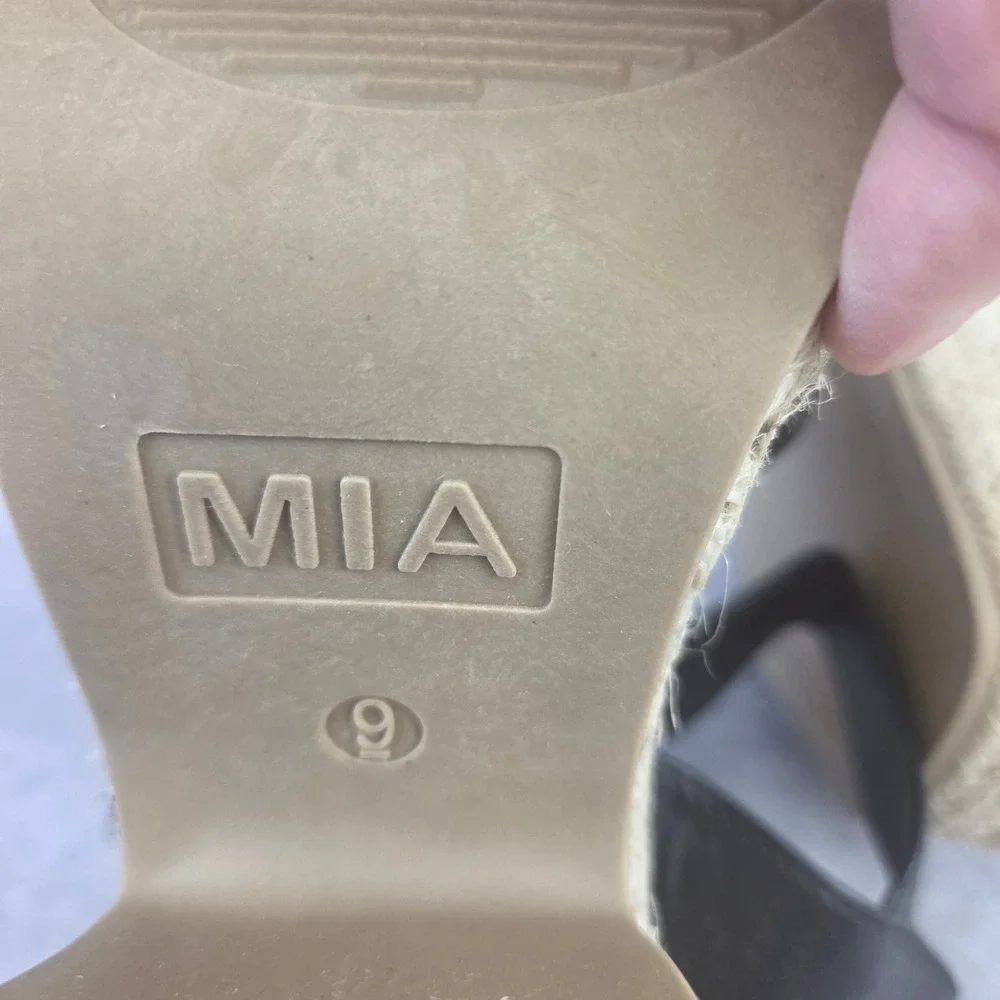 MIA Womens Black Espadrille Platform Wedge Sandals Square Toe Ankle Strap Size 9